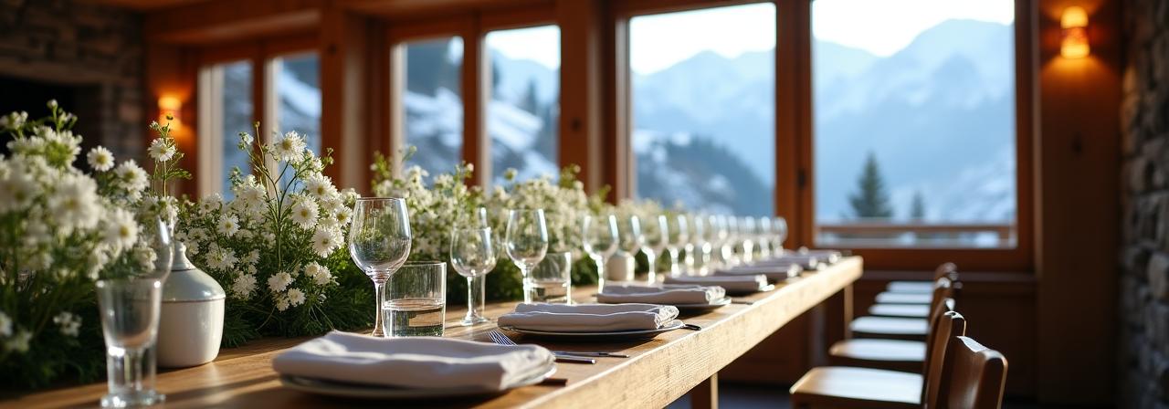 Ein festlich gedeckter Tisch in den Alpen